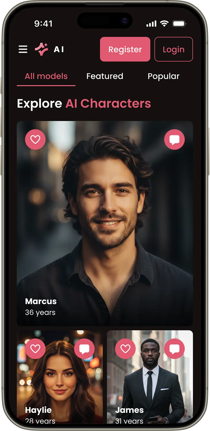 AI companion platform interface shown on a phone