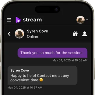 Chat confirming the end of a paid video session