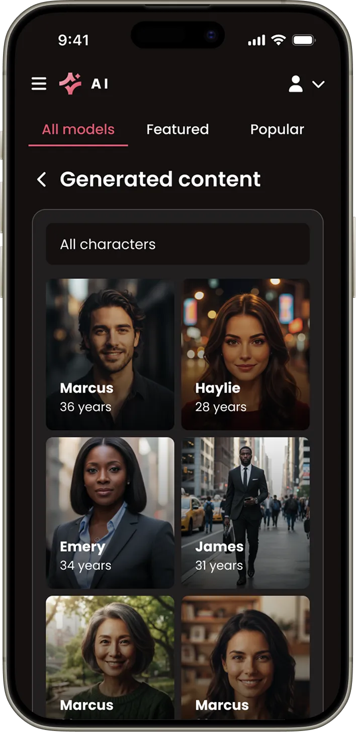 AI companion character profile shown on a phone
