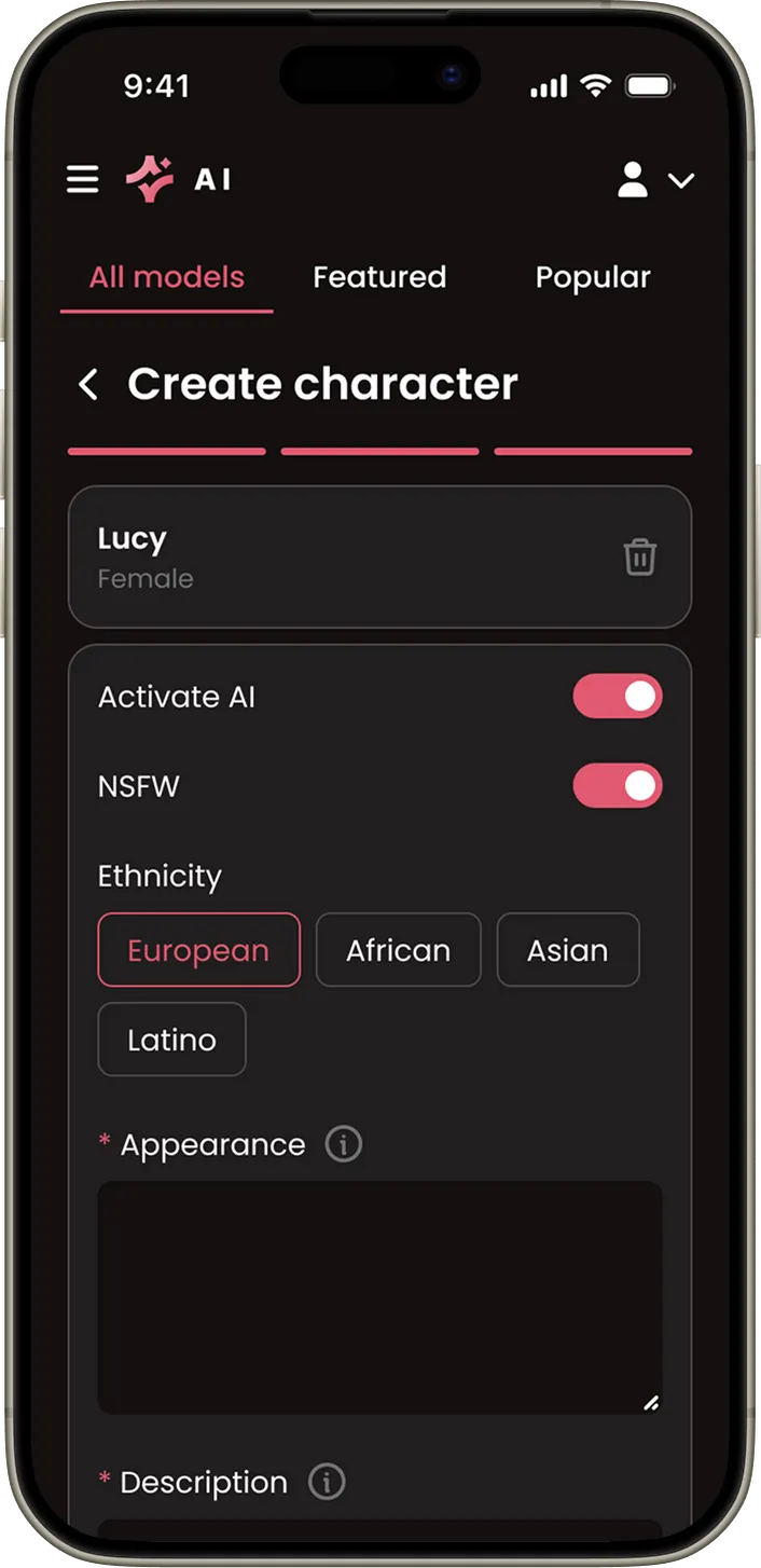 AI influencer persona profile with a consistent visual style