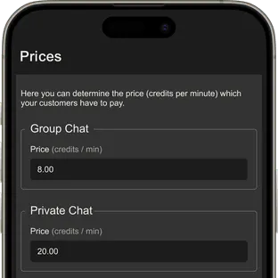 Per-minute price settings for private and group video chat