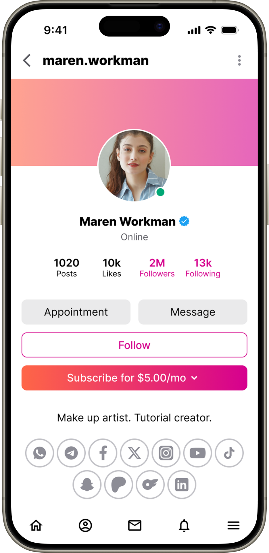 AI companion character profile shown on a phone