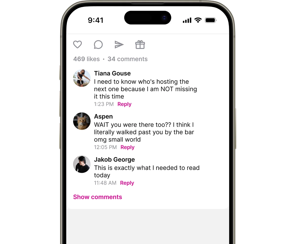 Public comments add-on for a paid Telegram community platform