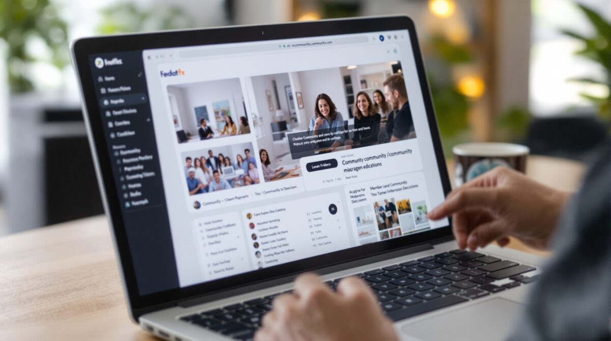 Community platform interface with member and content management tools