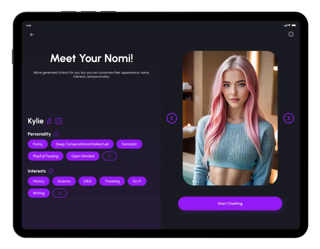Nomi AI Interface