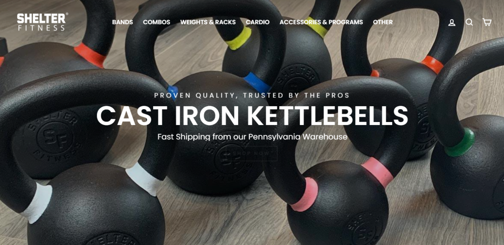 Shelter Fitness website interface