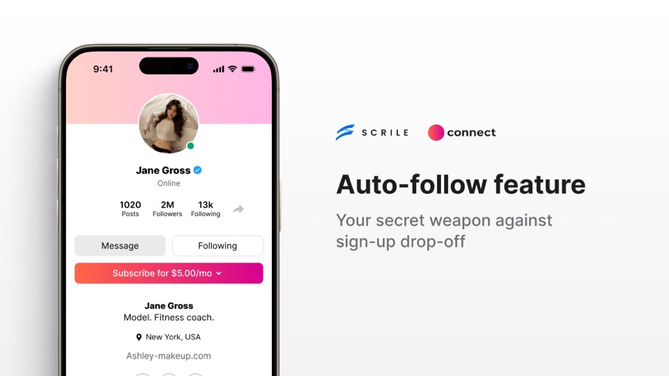 auto-follow feature for Adult Content Monetization and fan subscription platforms