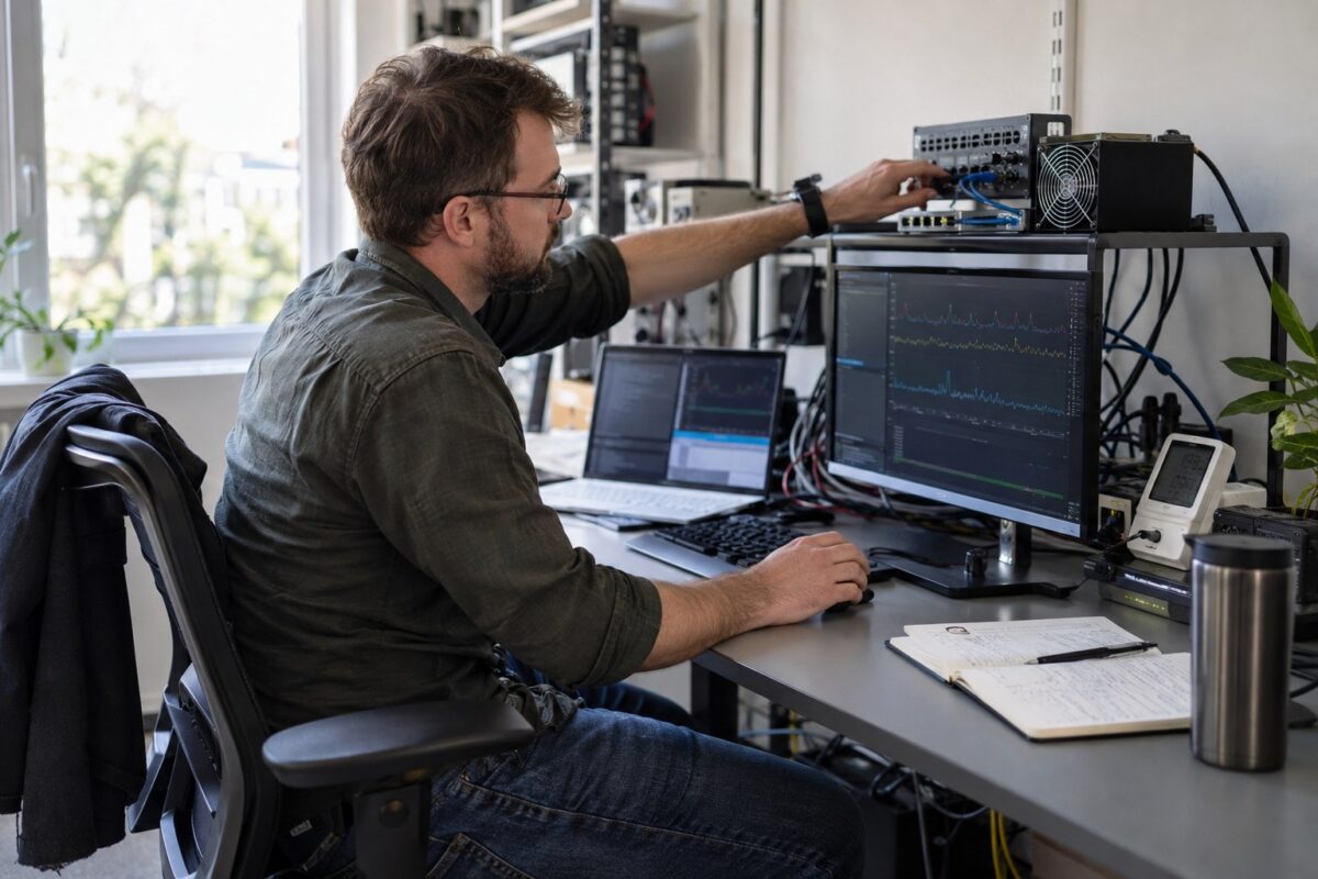 Engineer testing a service under controlled load