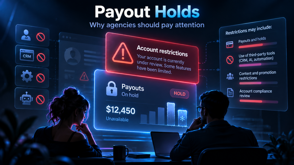 Illustration of an OnlyFans creator account under review with earnings temporarily on hold