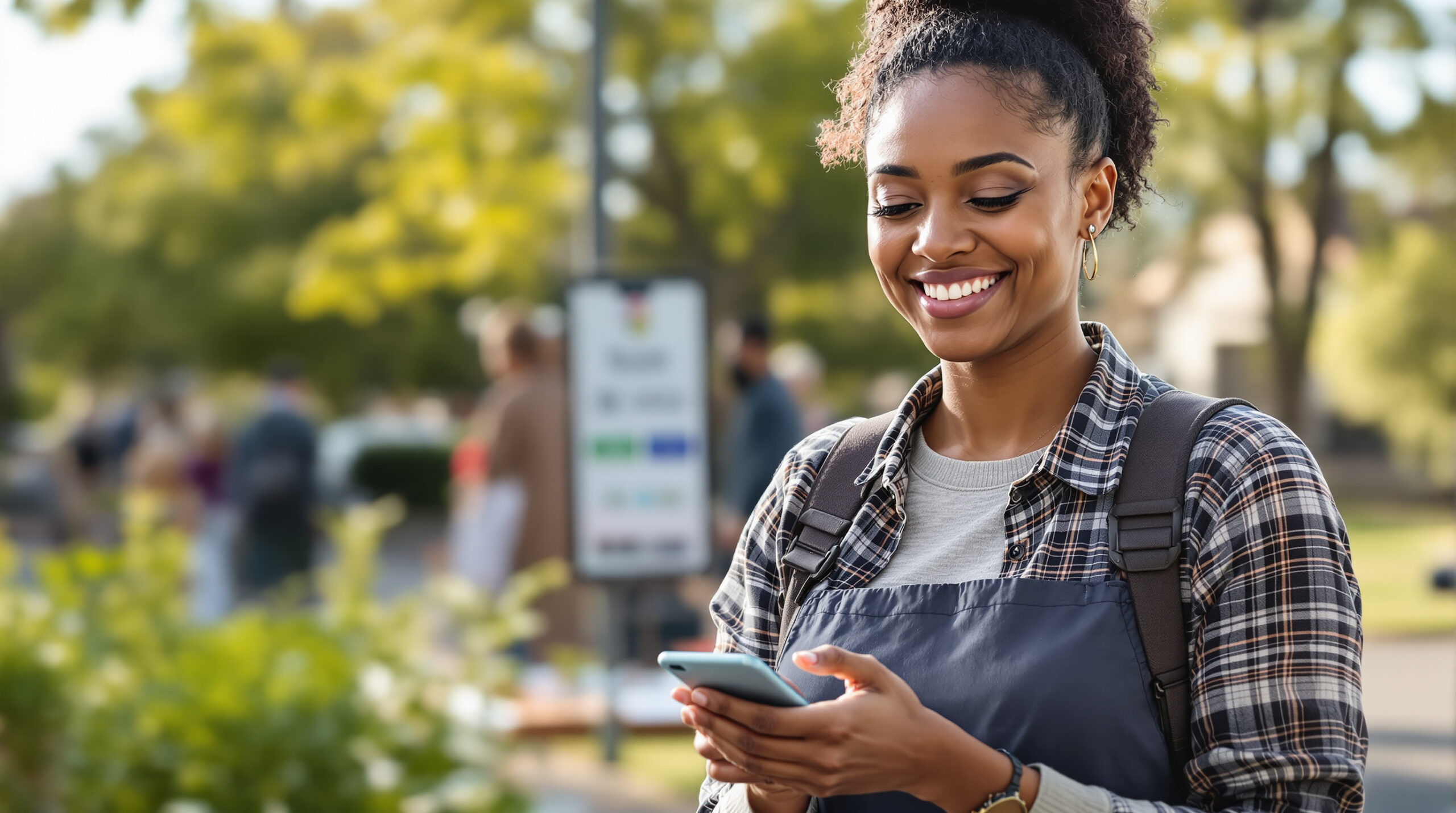A volunteer displaying a mobile giving prompt during a neighborhood fundraiser