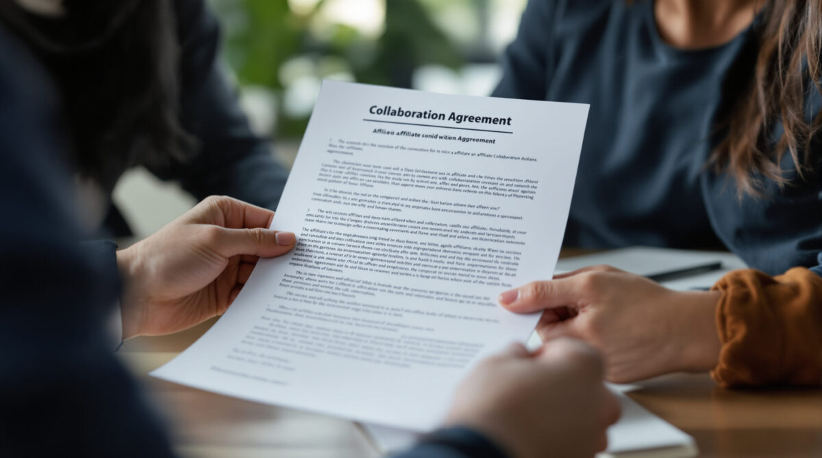 Partnership manager reviewing an affiliate agreement