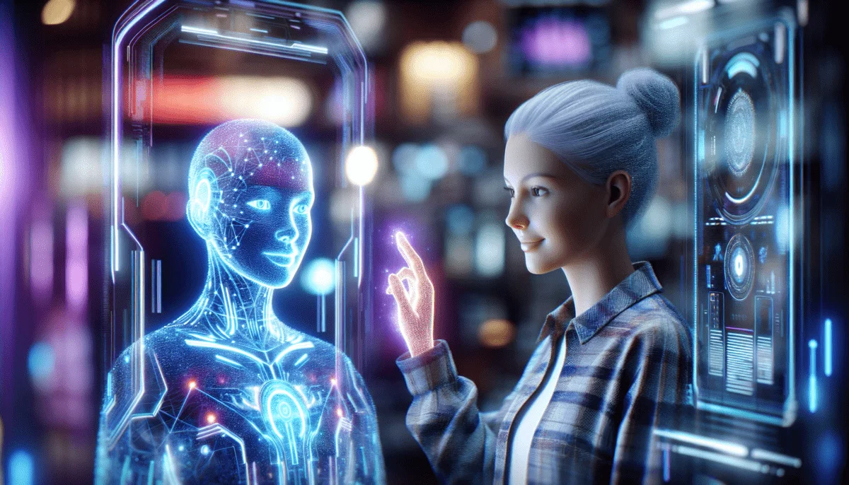 A futuristic illustration of a virtual companion representing the rise of AI girlfriends