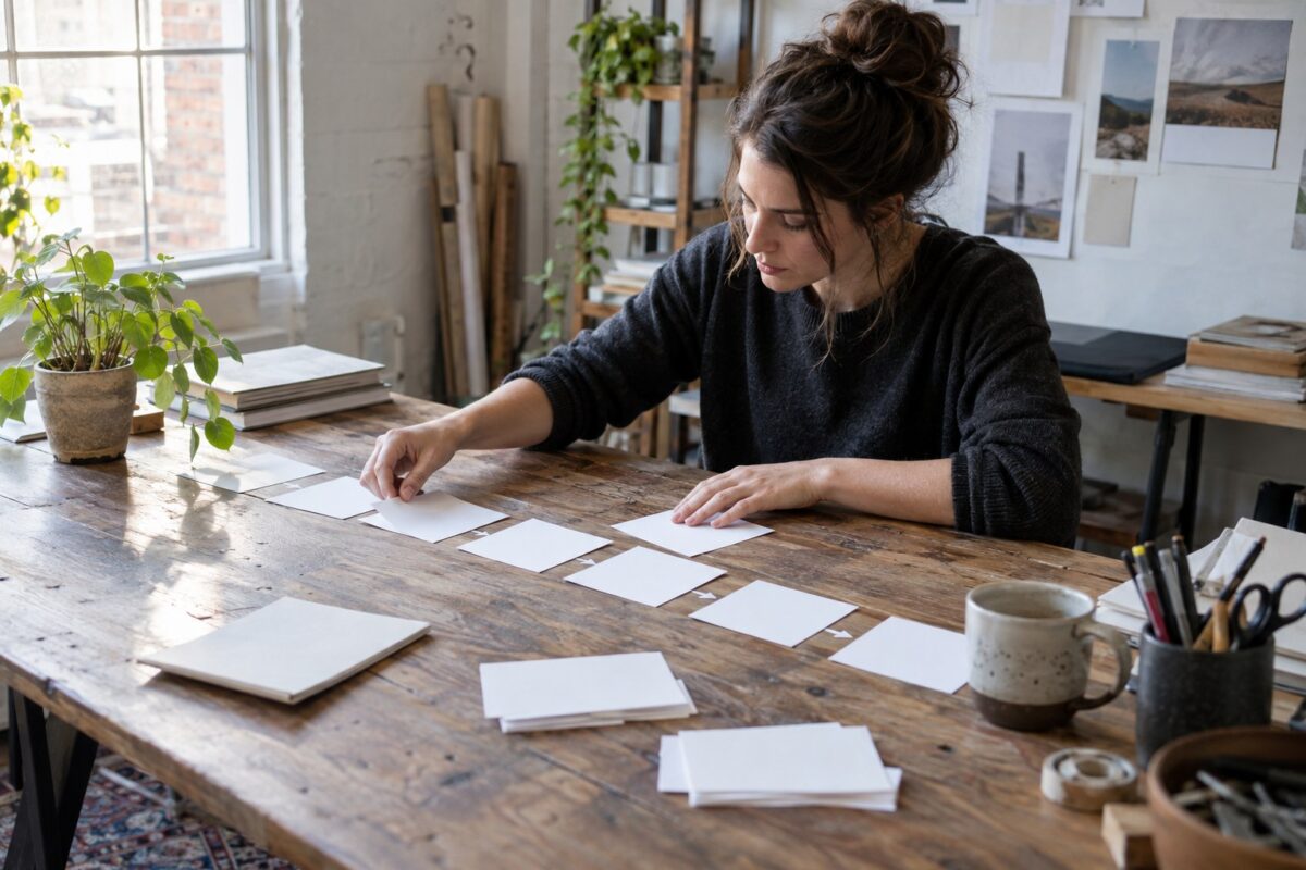 Founder mapping a consultation service workflow on paper