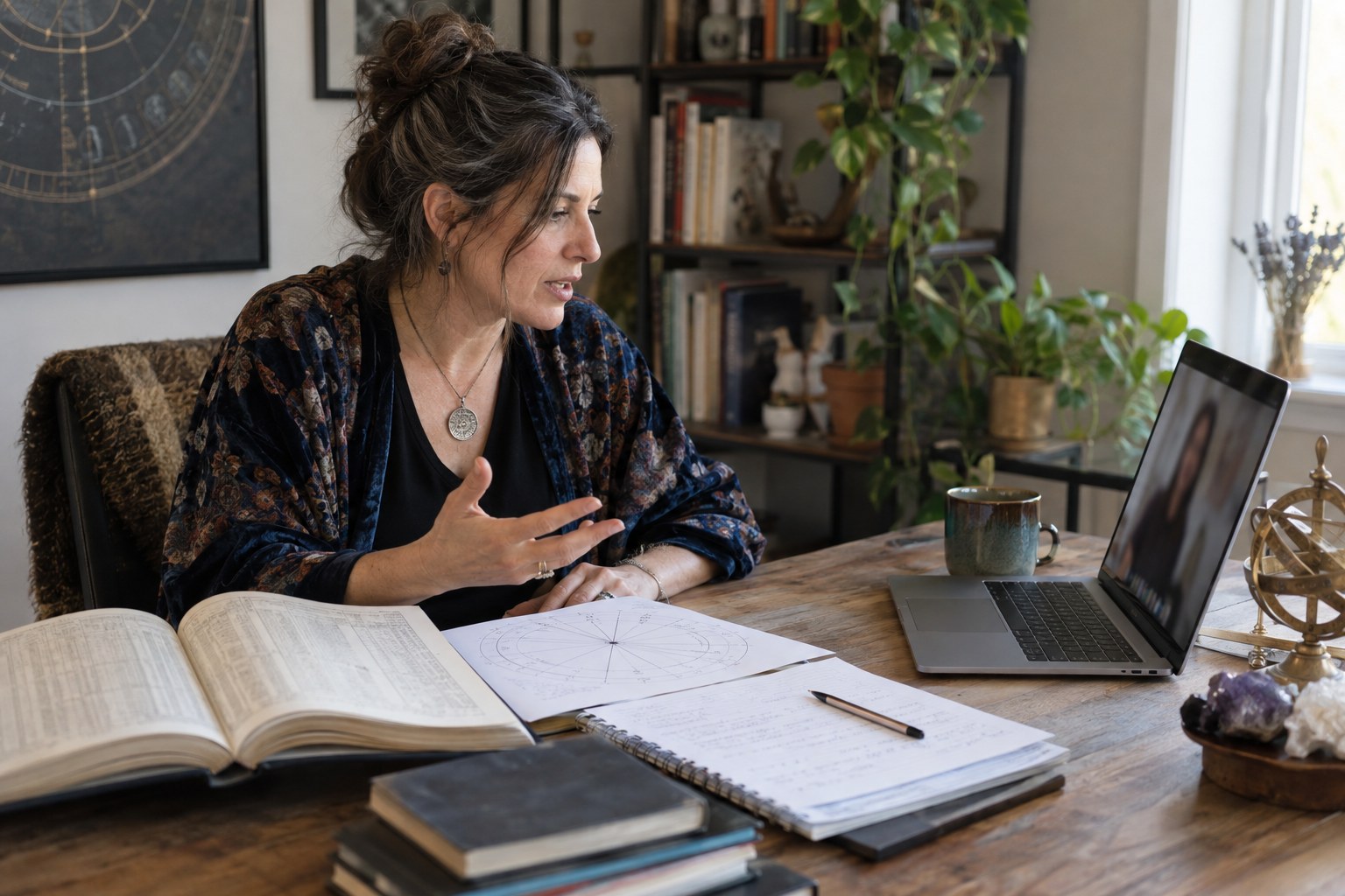 Astrologer conducting a private video consultation