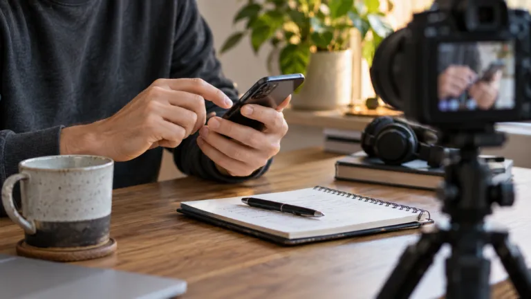 A channel operator recording a short community update while checking paid member access on a phone