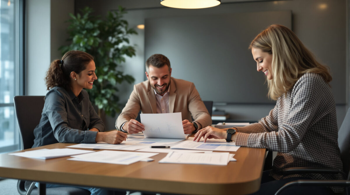 Engineering and product leads selecting test coverage around a conference table