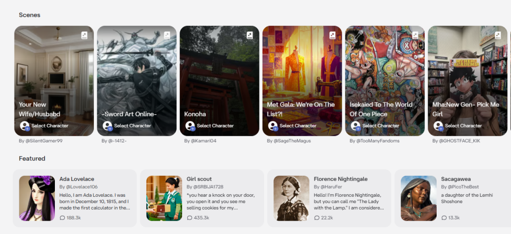character ai interface