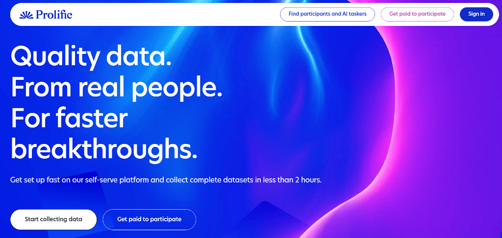 Prolific website interface