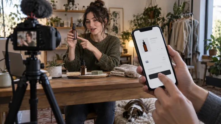 A small creator filming a useful product demonstration in a home studio