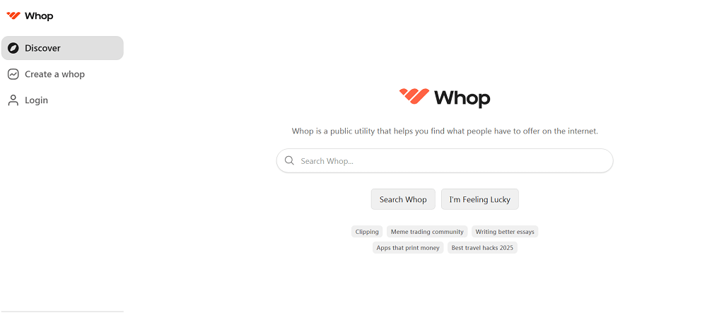 Whop website main page