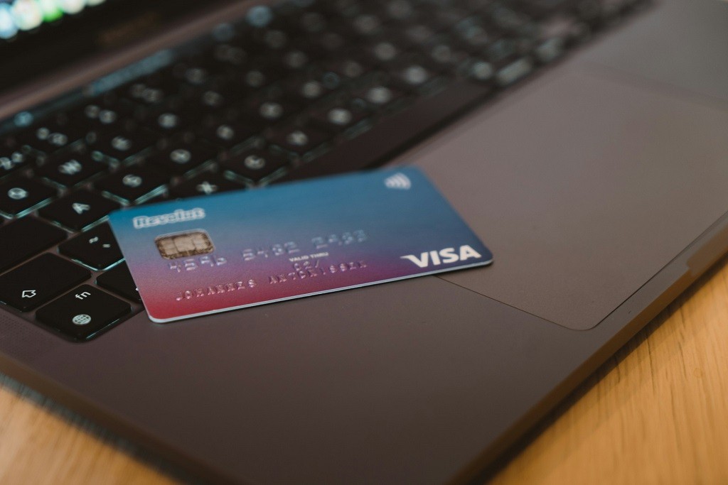 bank card and laptop