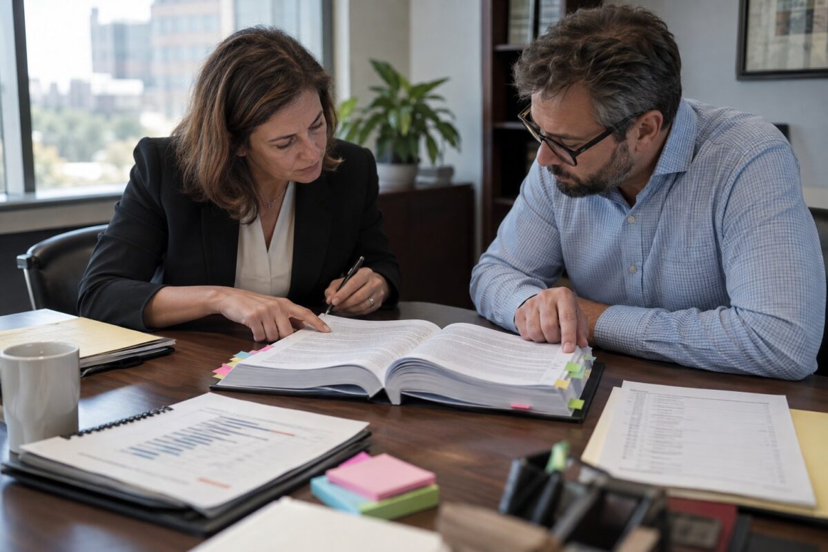Legal and operations specialists reviewing implementation and exit clauses