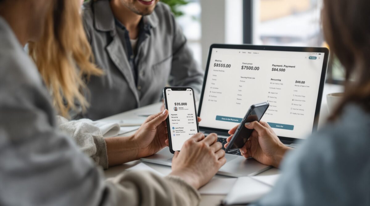 Payment app interface representing extra costs and recurring billing for a community platform