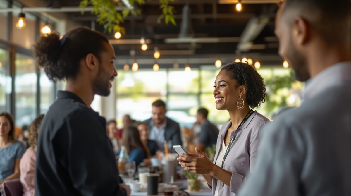 Nonprofit team gathering at a community event to connect with supporters and donors