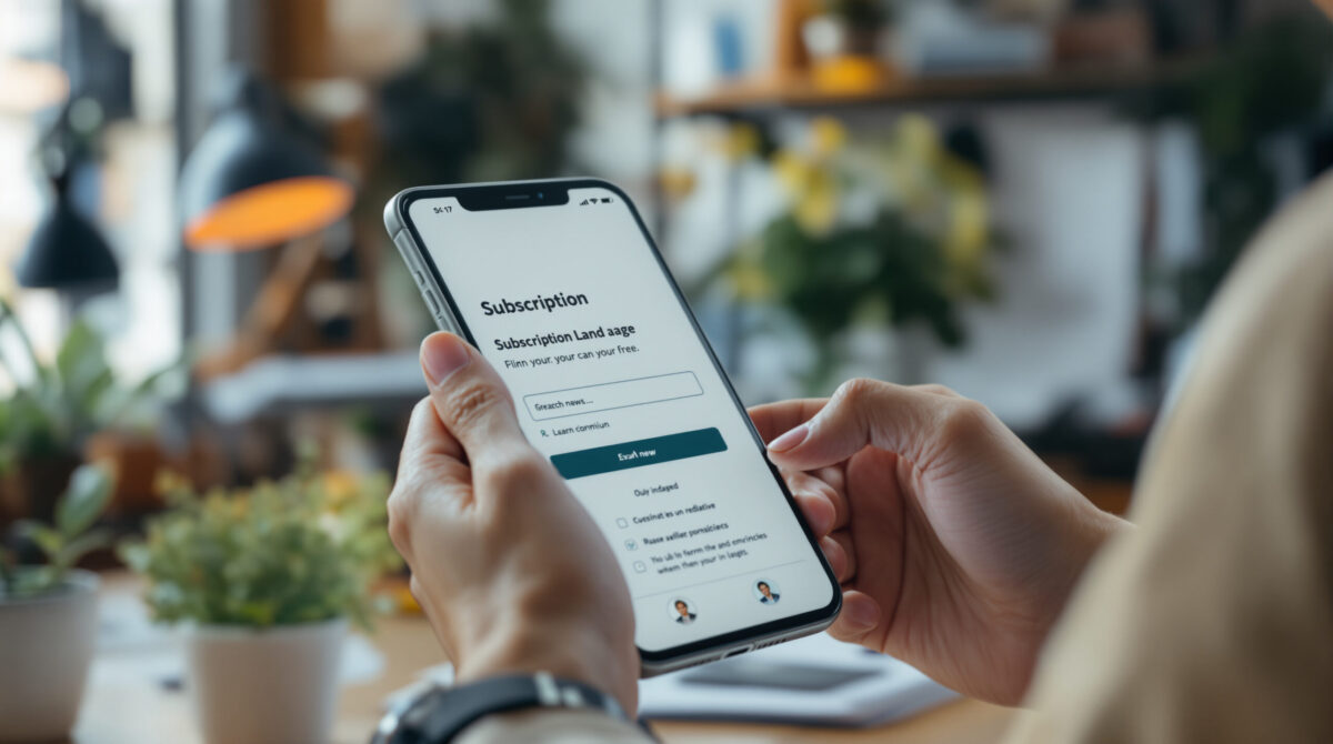 Creator checking a subscription landing page on a phone