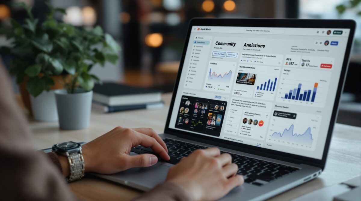 Community platform interface with member and content management tools