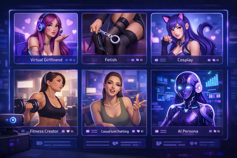 Visual overview of different niche types for an adult streaming platform