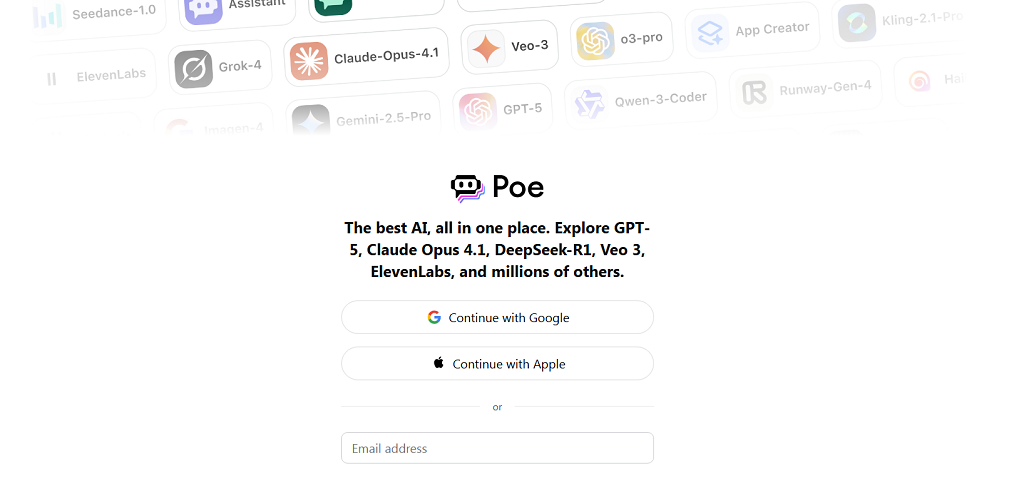 Poe website main page