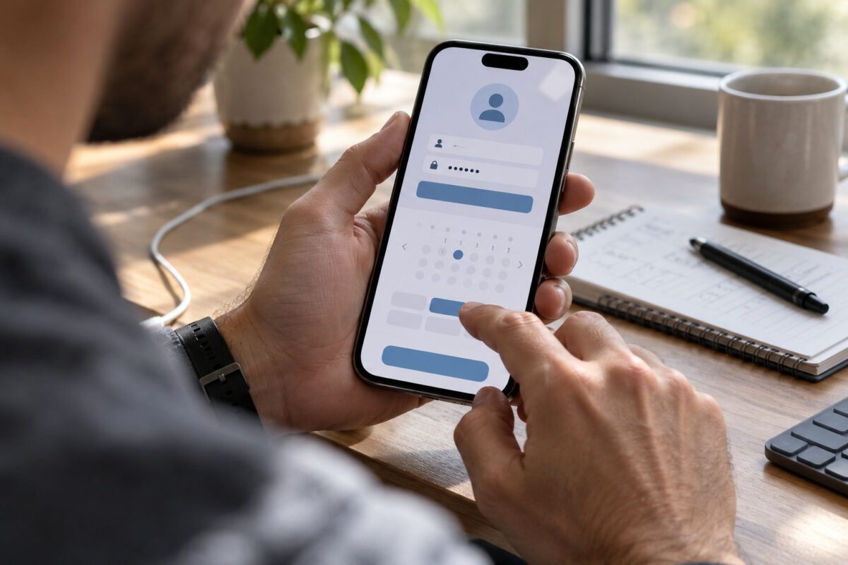 Consultant checks appointment access on a smartphone