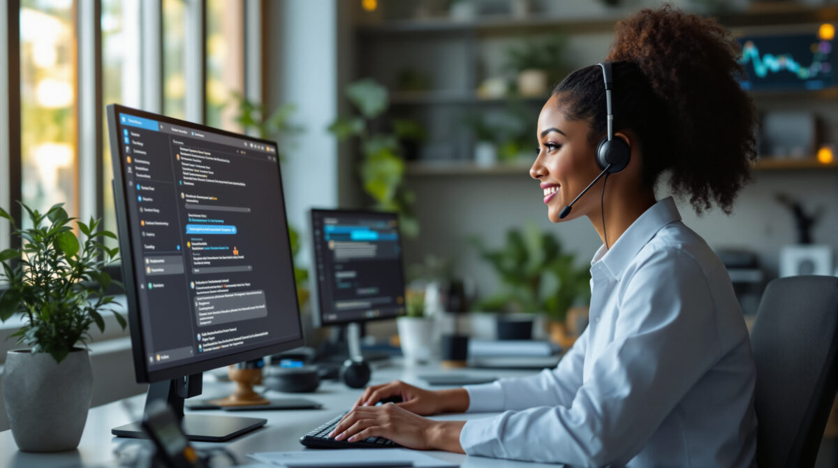 Customer support specialist reviewing an escalated chatbot conversation