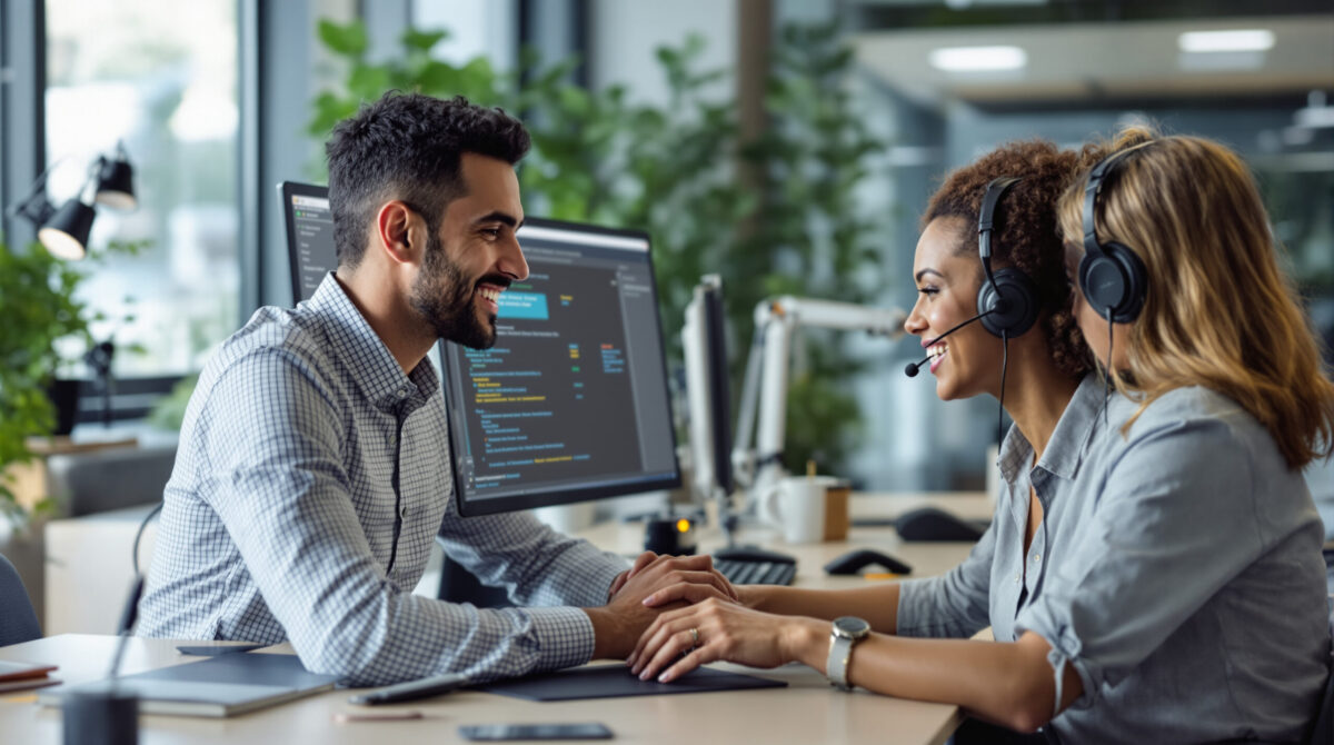 Operations specialist reviewing access events beside a customer support colleague