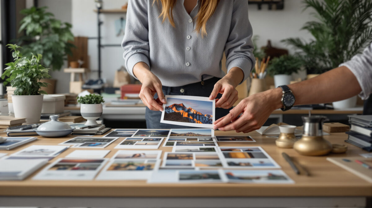 Creator organizing finished photo sets into subscription and individual purchase groups