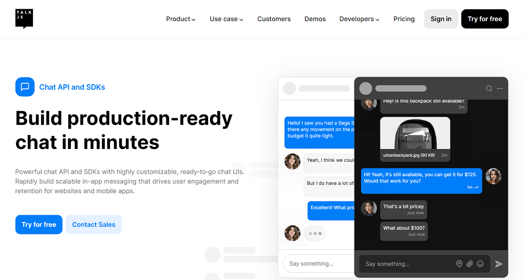 TalkJS website main page