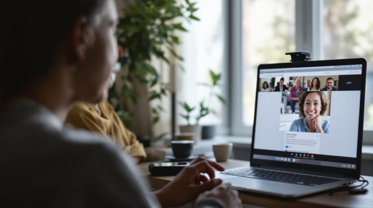 A video call setup for a virtual funeral service with remote attendees