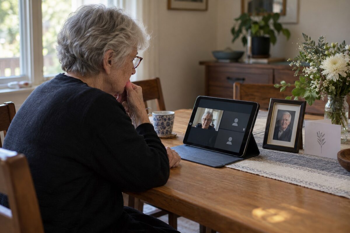 Older relative testing private access to a virtual funeral