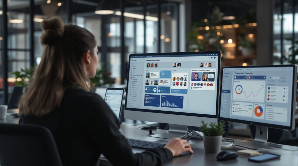 Moderator screen for reviewing community posts and managing safety at scale
