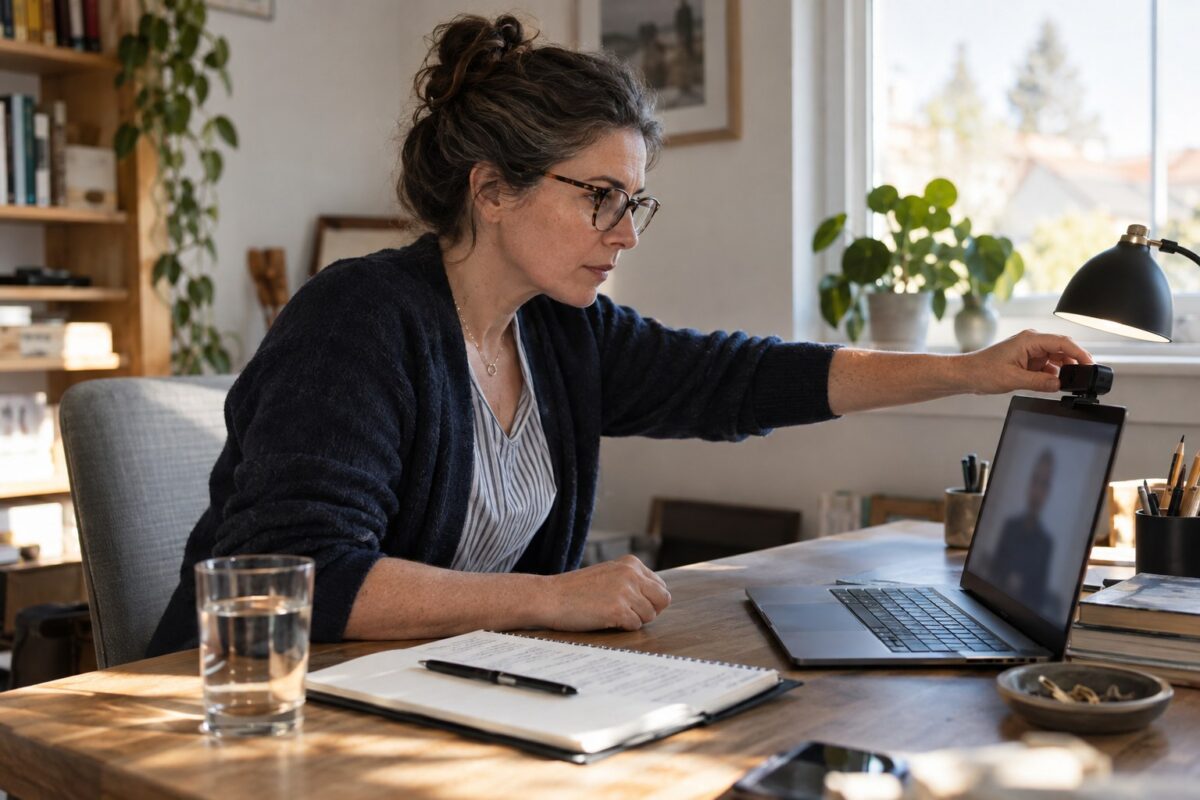 Expert preparing for a scheduled video consultation