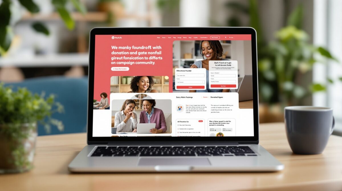 A clean website layout displayed on a laptop, illustrating different donation page structures and page types