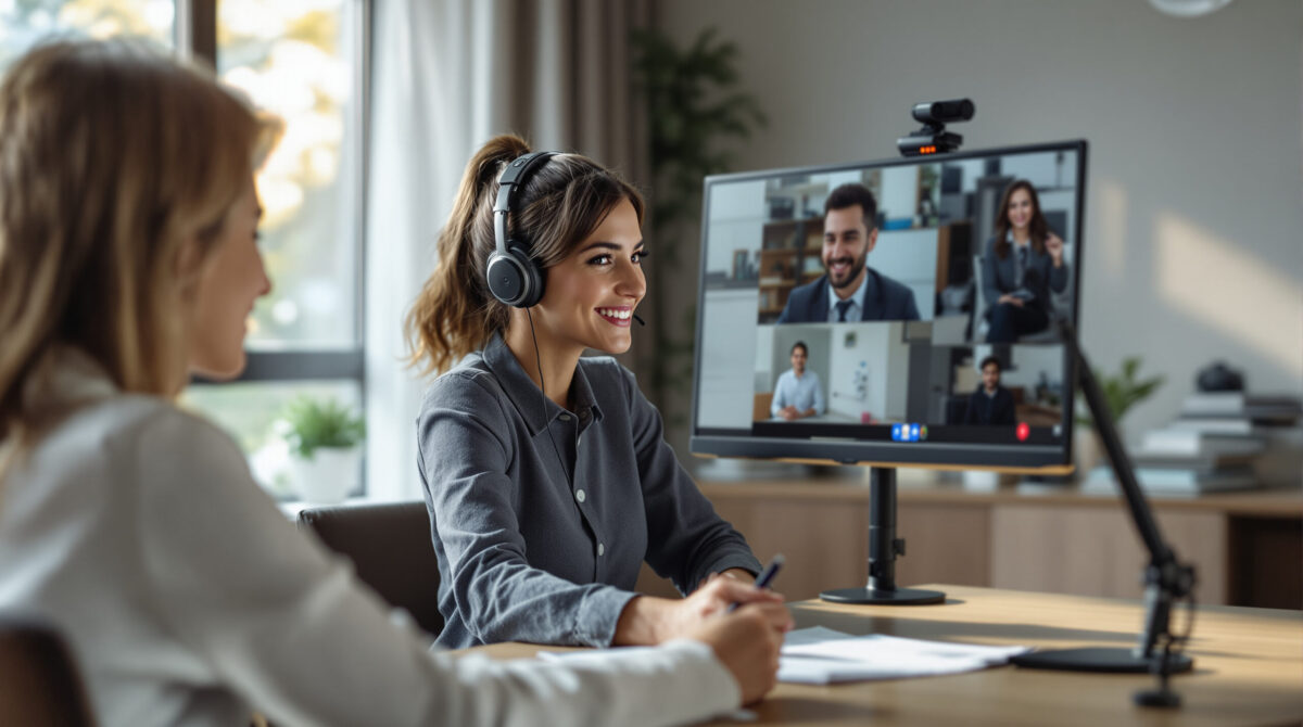 Consultant conducting a remote session with preparation notes nearby