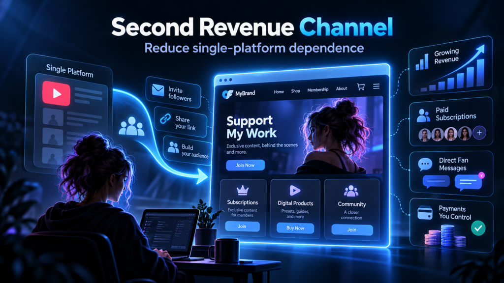 Creator building an independent subscription website as a second revenue channel alongside OnlyFans
