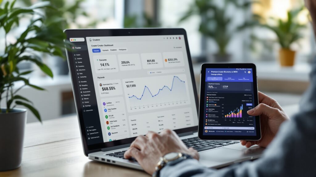 Community platform interface with member and content management tools