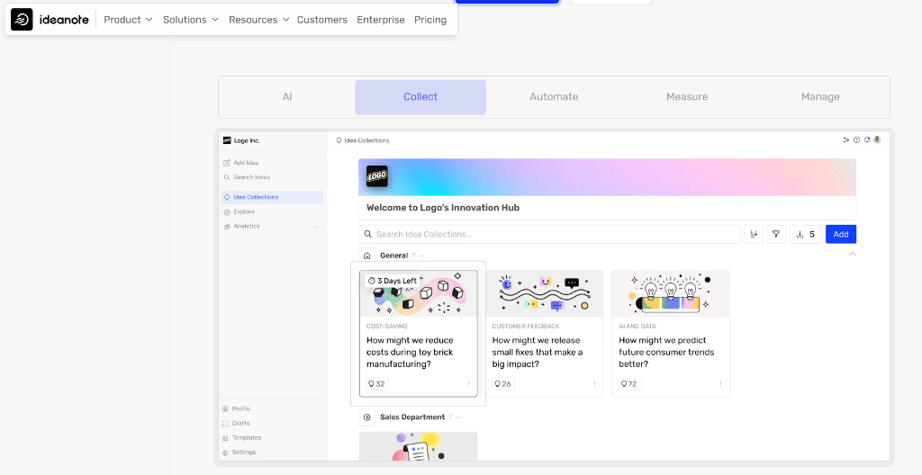 Ideanote website interface