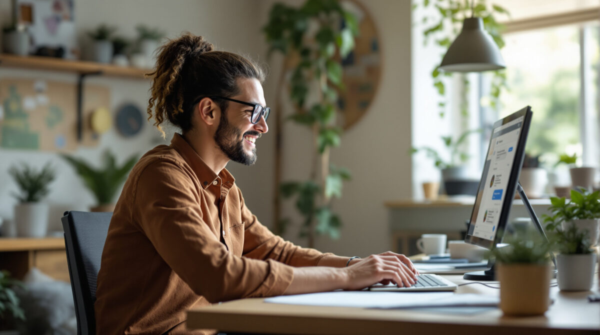 Founder testing a multi-character AI conversation at a desk