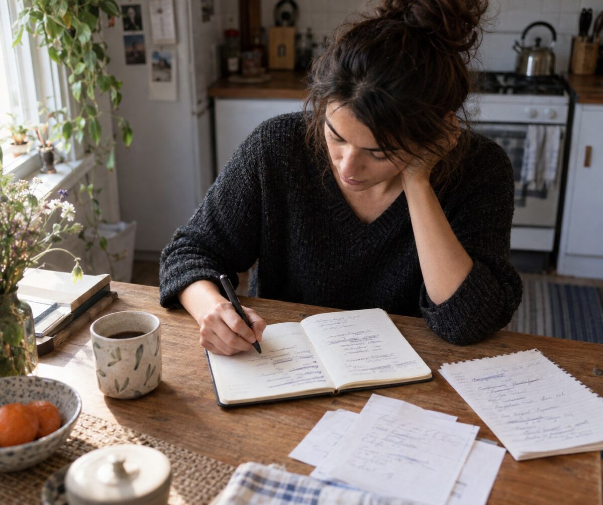 Creator editing a short profile description in a notebook
