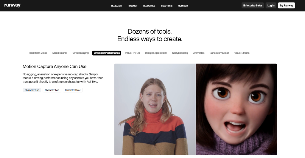 runway website interface